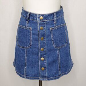 Altar'd State Medium Wash Snap Front Academia A-Line Mini Jean Skirt Size XS